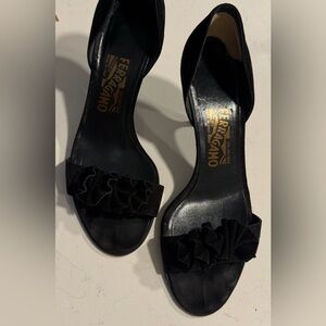 Salvatore Ferragamo Black Ruffle Heels
